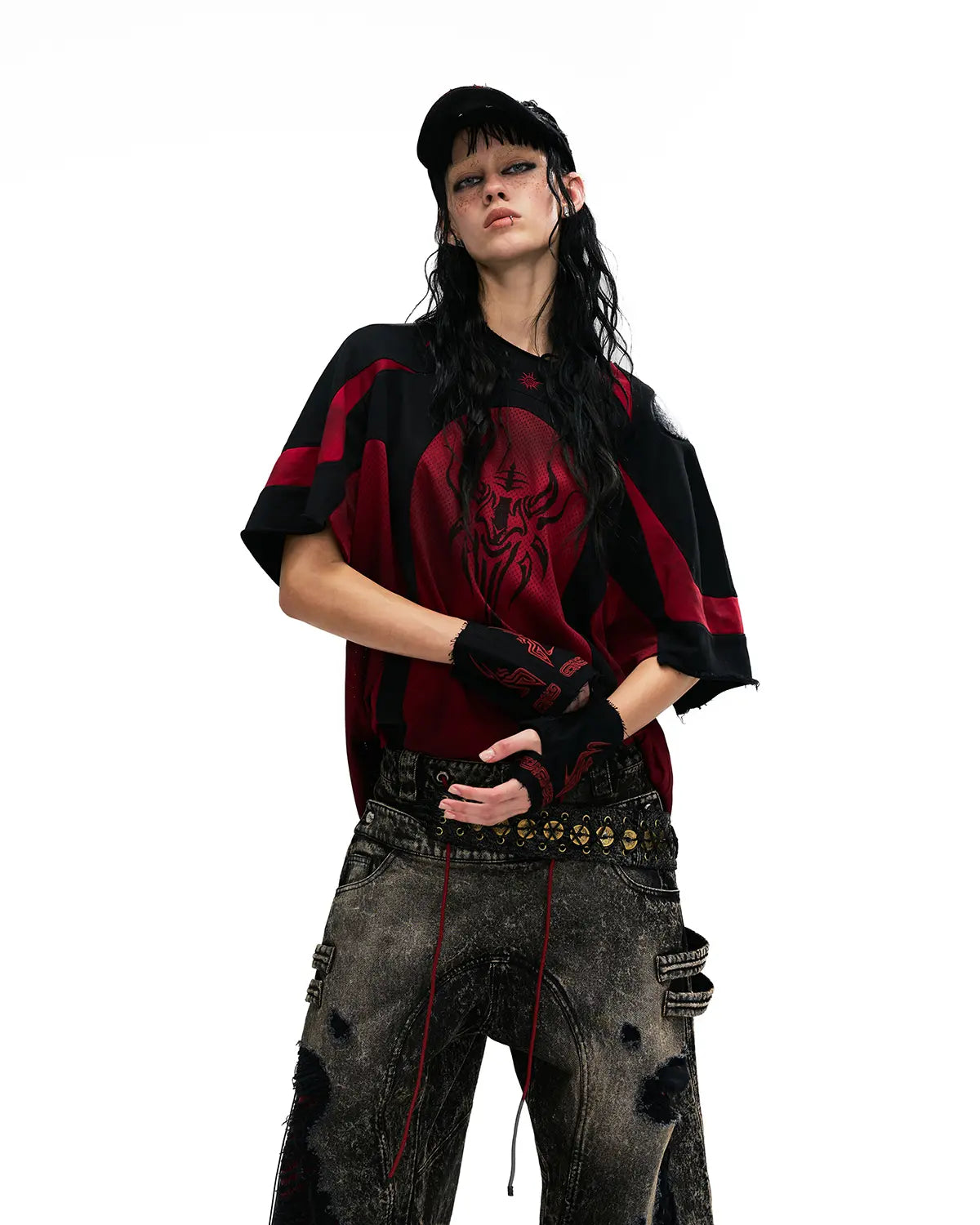 Personsoul Mythical Beast Motif Patchwork T-Shirt In Red