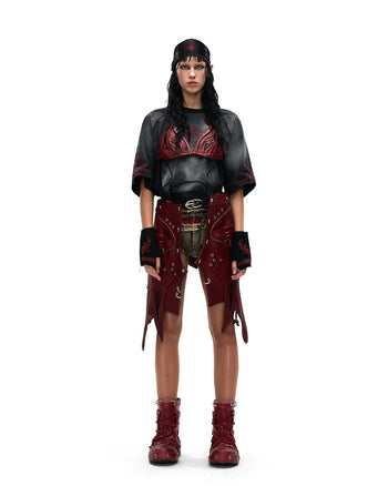 Personsoul Embroidered Mythical Beast Motif Bikini Top In Red