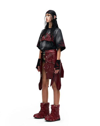 Personsoul Embroidered Mythical Beast Motif Bikini Top In Red