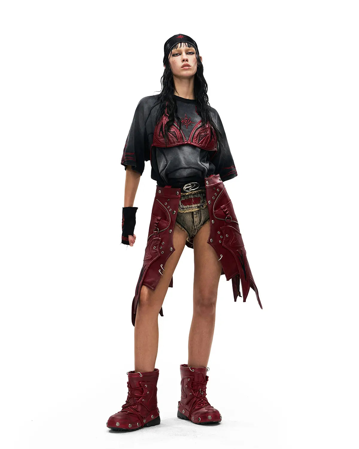 Personsoul Embroidered Mythical Beast Motif Bikini Top In Red