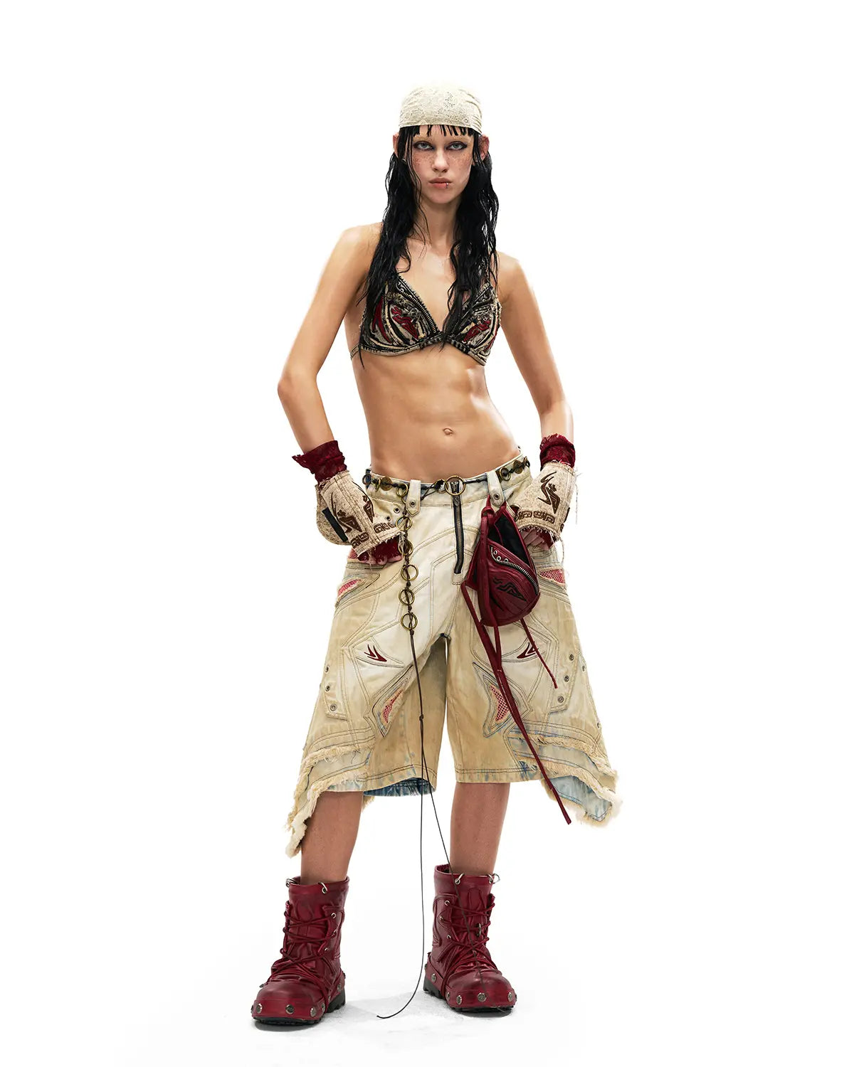 Personsoul Embroidered Mythical Beast Motif Bikini Top In Black