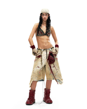 Personsoul Embroidered Mythical Beast Motif Bikini Top In Black