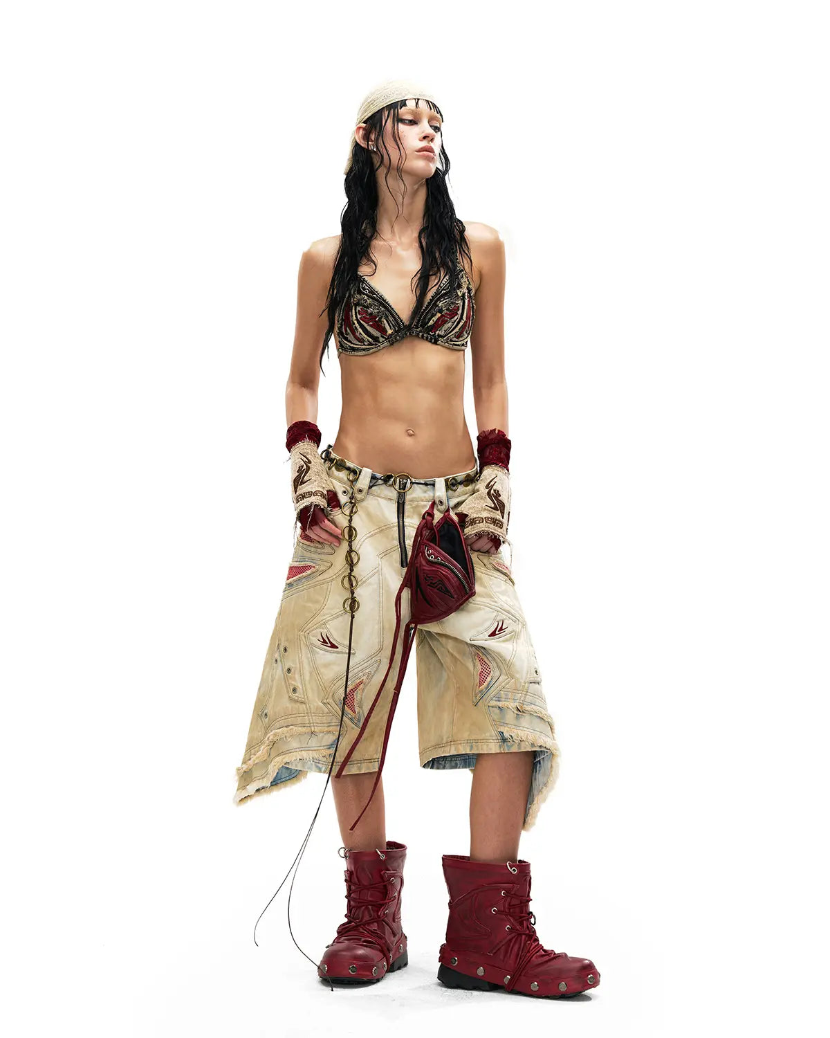 Personsoul Embroidered Mythical Beast Motif Bikini Top In Black