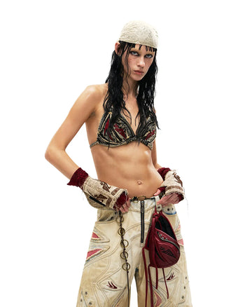 Personsoul Embroidered Mythical Beast Motif Bikini Top In Black