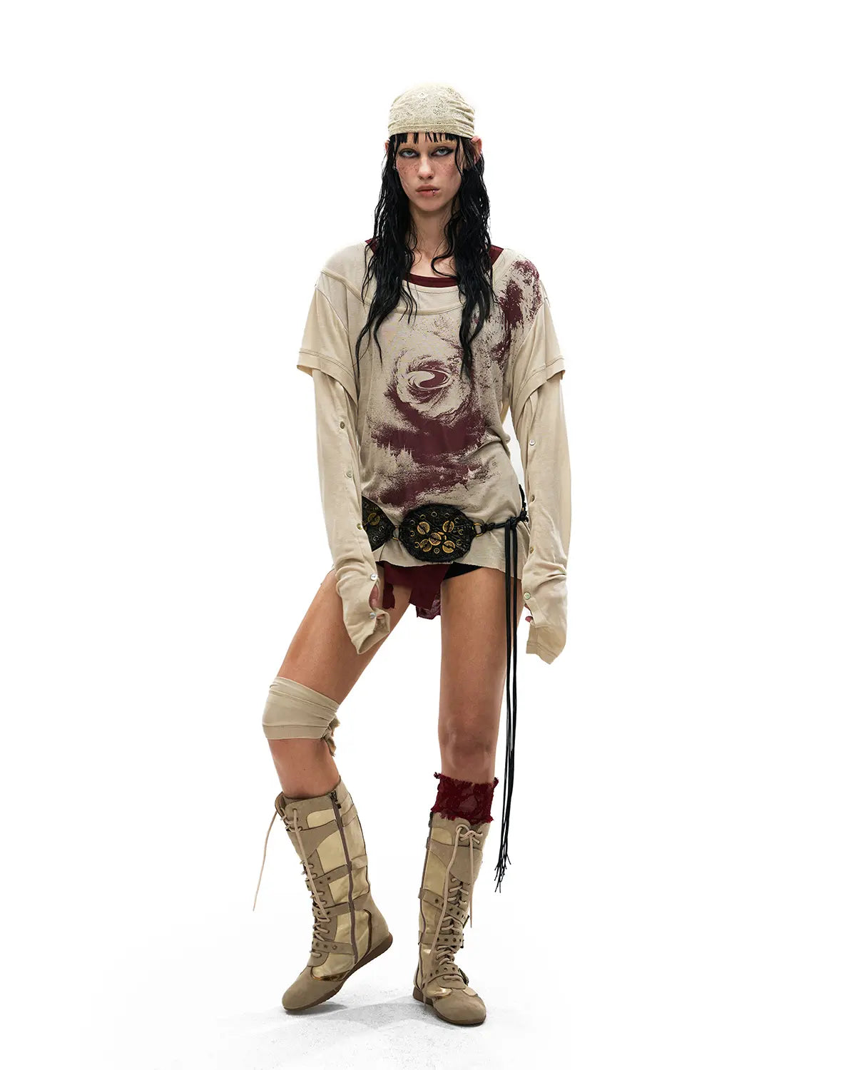 Personsoul Pangu Primordial Print Faux-Layer T-Shirt