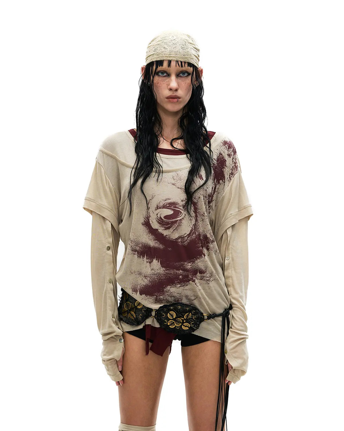 Personsoul Pangu Primordial Print Faux-Layer T-Shirt