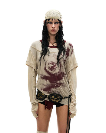 Personsoul Pangu Primordial Print Faux-Layer T-Shirt