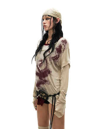 Personsoul Pangu Primordial Print Faux-Layer T-Shirt