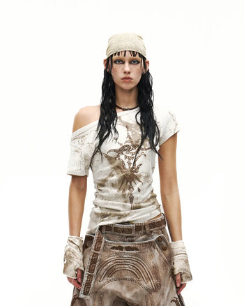 Personsoul Phoenix Motif One-Shoulder T-Shirt