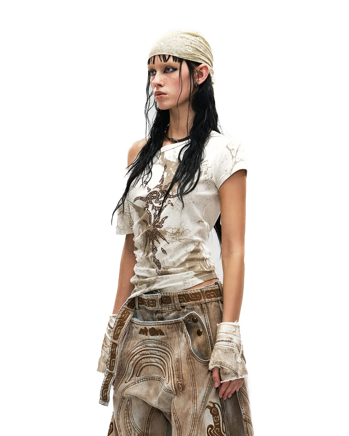 Personsoul Phoenix Motif One-Shoulder T-Shirt