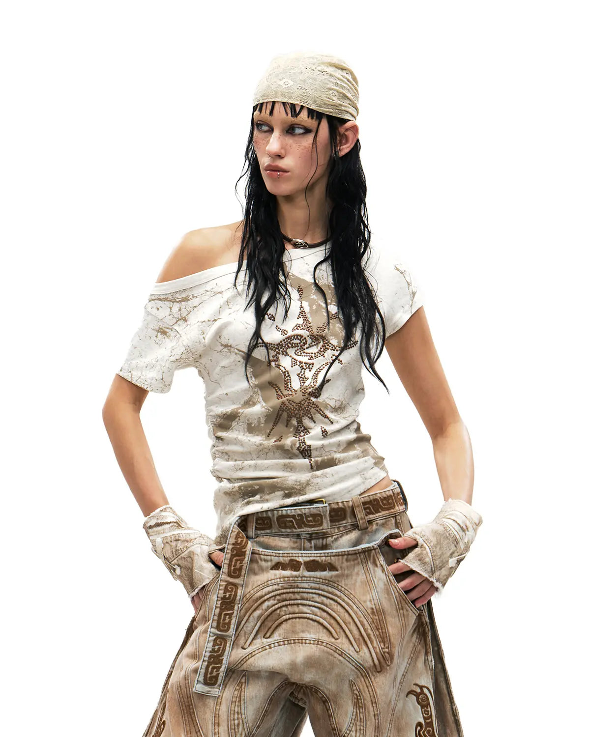 Personsoul Phoenix Motif One-Shoulder T-Shirt