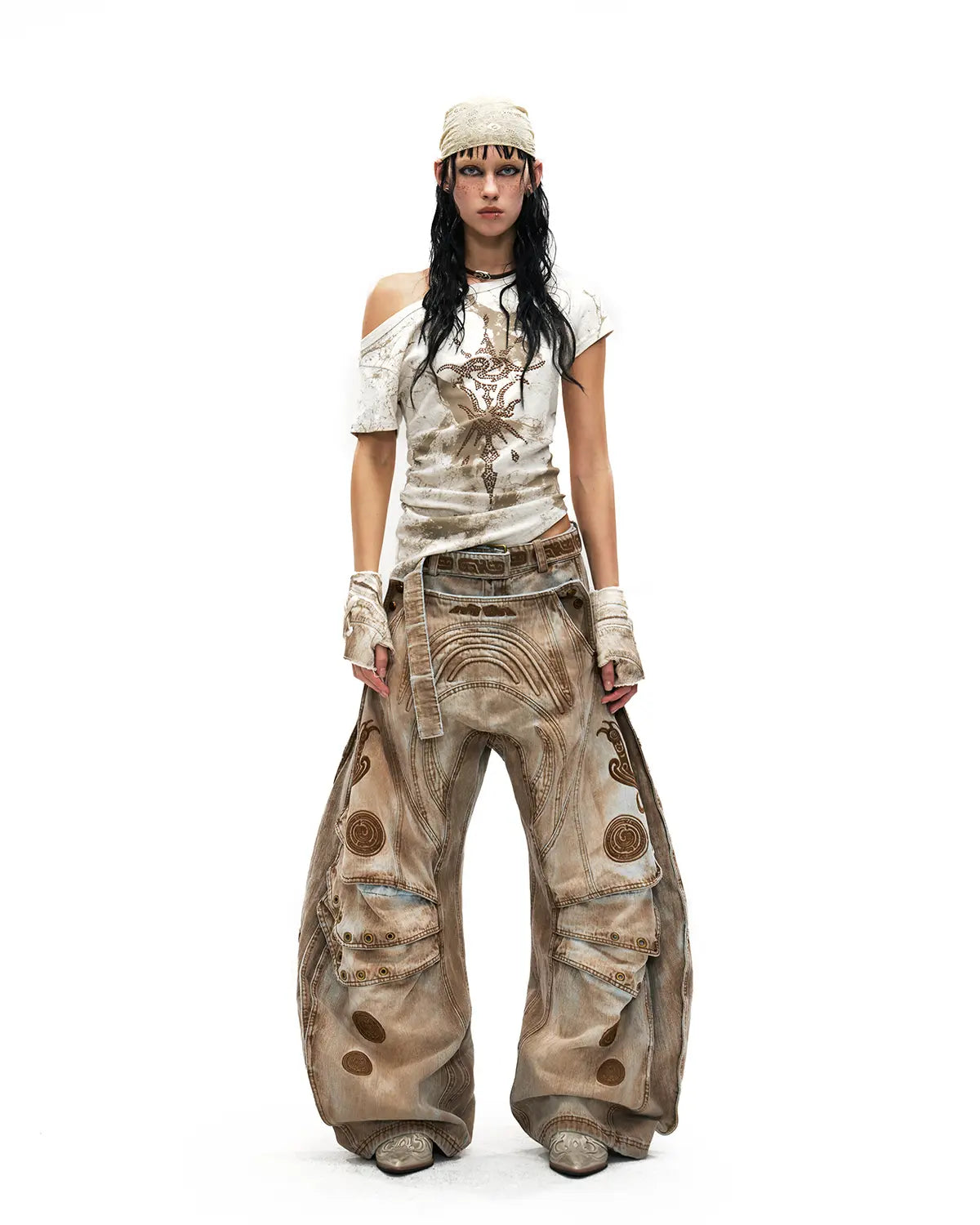 Personsoul Phoenix Motif One-Shoulder T-Shirt