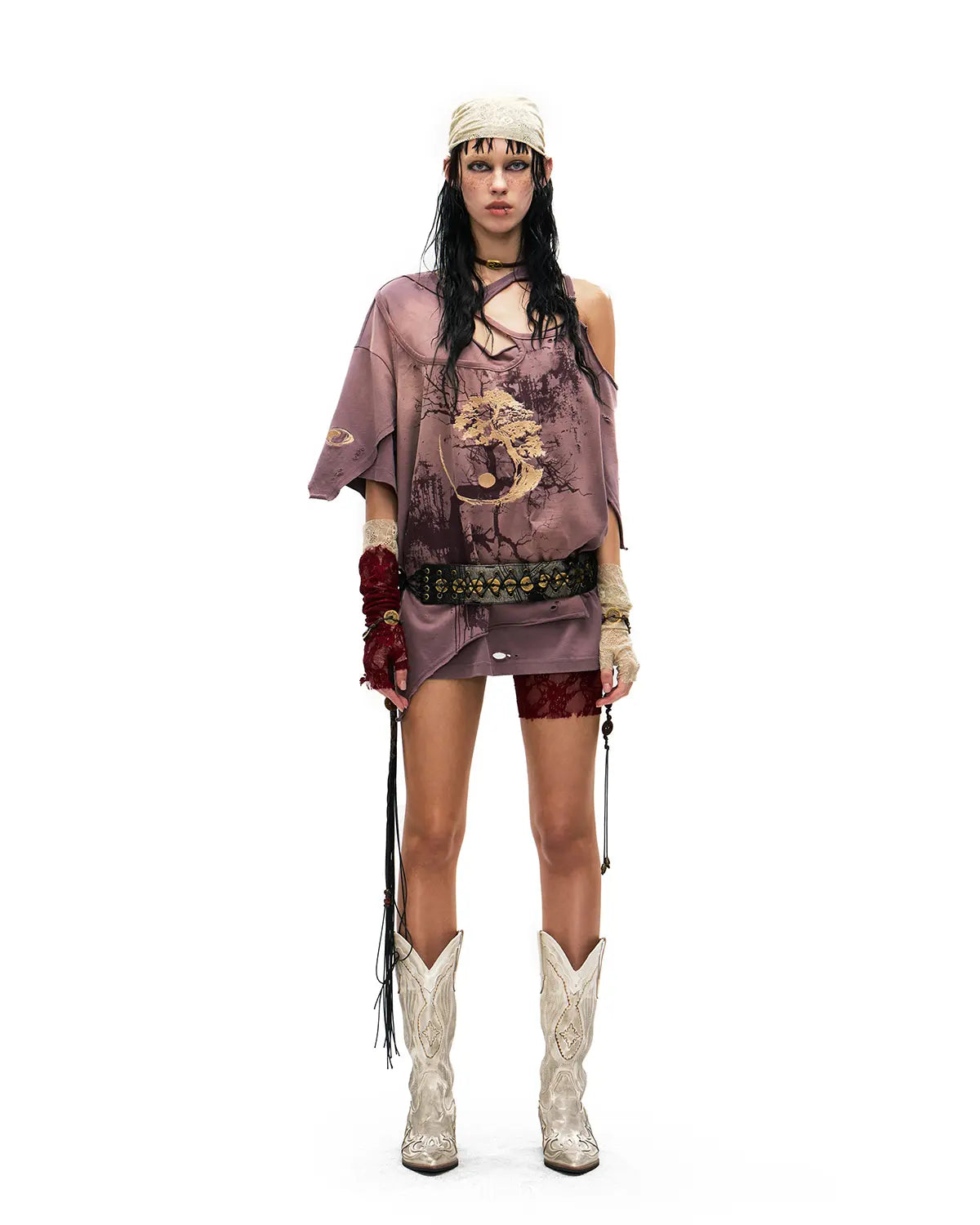 Personsoul Ink-Wash Distressed One-Shoulder T-Shirt