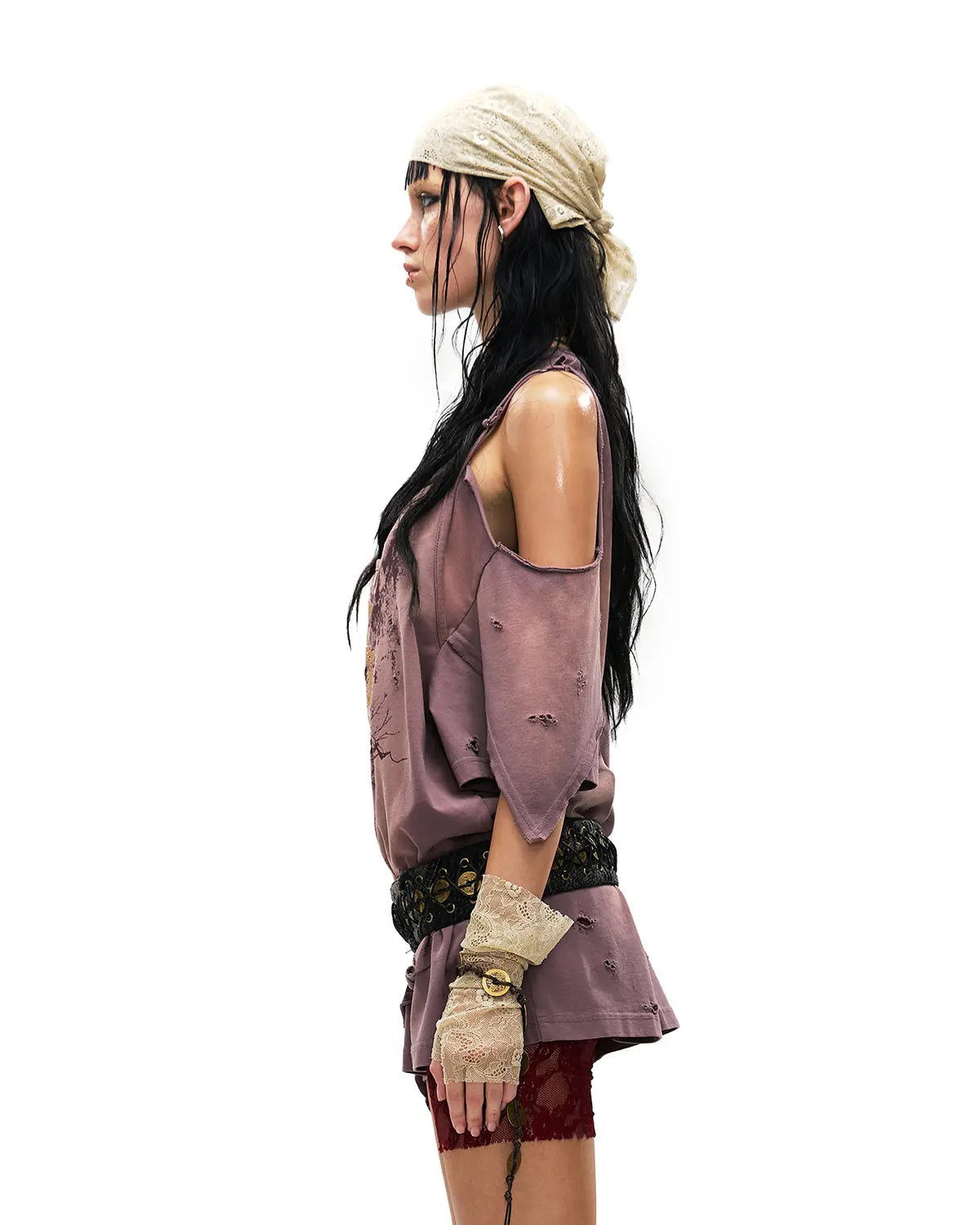 Personsoul Ink-Wash Distressed One-Shoulder T-Shirt