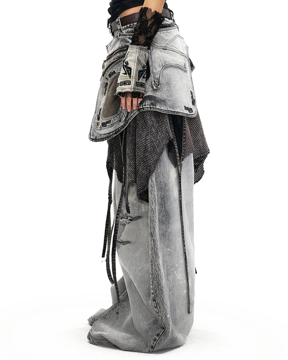 Personsoul Vintage Detachable Panel Curved Denim Jeans