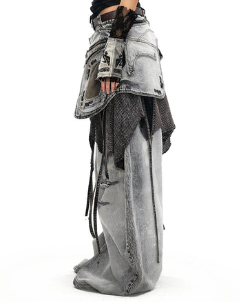 Personsoul Vintage Detachable Panel Curved Denim Jeans