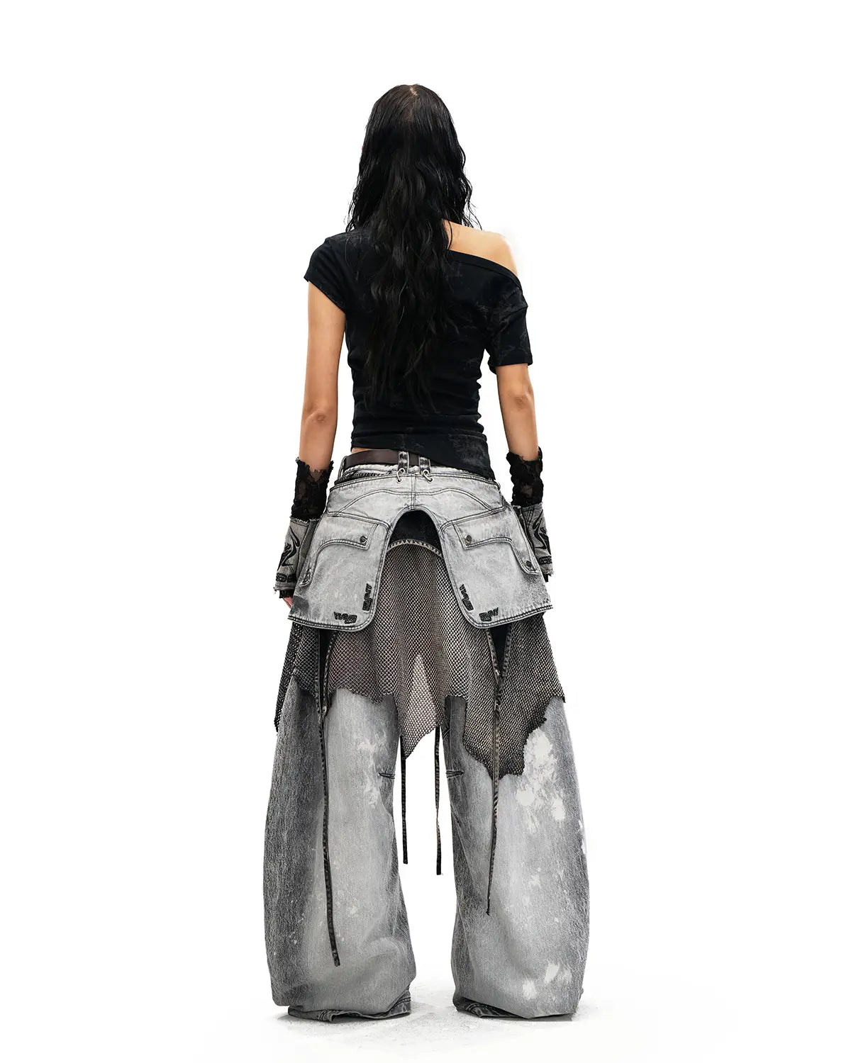 Personsoul Vintage Detachable Panel Curved Denim Jeans