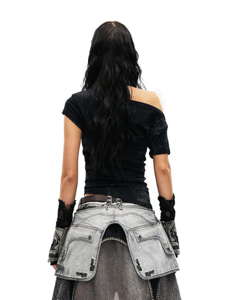 Personsoul Phoenix Motif One-Shoulder T-Shirt In Black