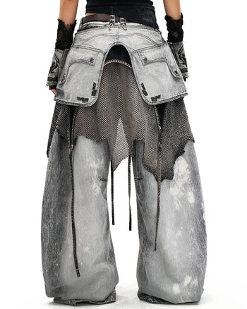 Personsoul Vintage Detachable Panel Curved Denim Jeans