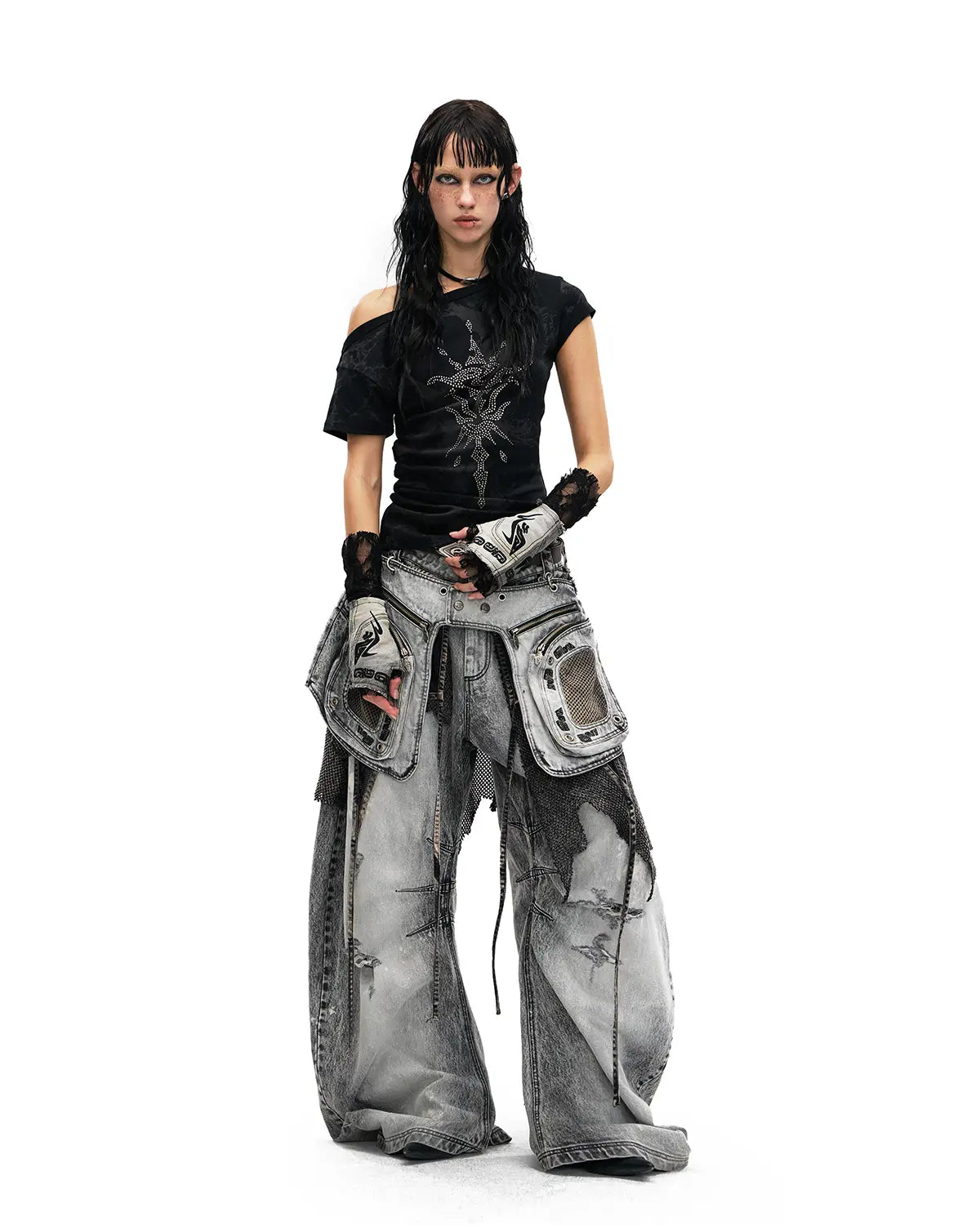 Personsoul Phoenix Motif One-Shoulder T-Shirt In Black