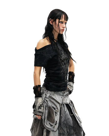 Personsoul Phoenix Motif One-Shoulder T-Shirt In Black