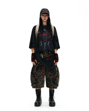 Personsoul Double-Layer Distressed Mythology Print T-Shirt In Black