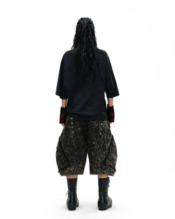 Personsoul Double-Layer Distressed Mythology Print T-Shirt In Black