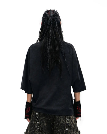 Personsoul Double-Layer Distressed Mythology Print T-Shirt In Black