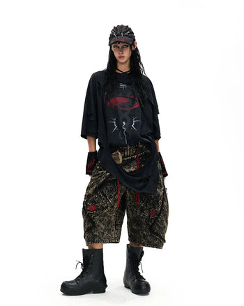 Personsoul Double-Layer Distressed Mythology Print T-Shirt In Black