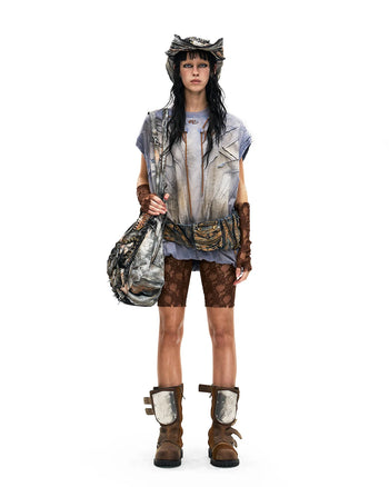 Personsoul Deconstructed Contrasting Embroidery Sleeveless T-Shirt