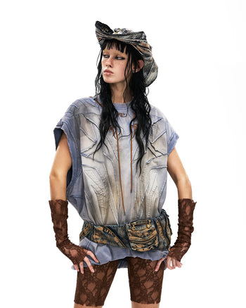 Personsoul Deconstructed Contrasting Embroidery Sleeveless T-Shirt