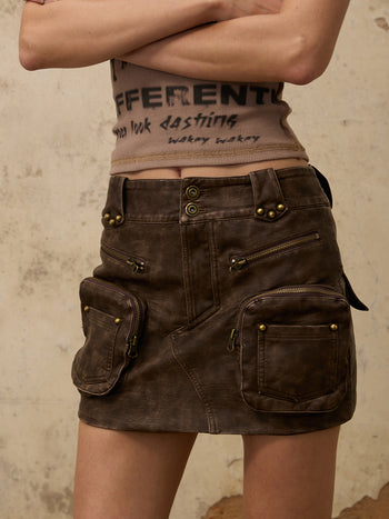 Personsoul Leather Mini Skirt