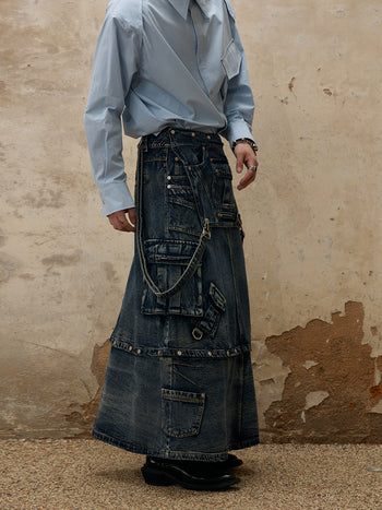 Personsoul Maxi Denim Dungarees Skirt