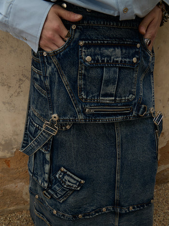 Personsoul Maxi Denim Dungarees Skirt