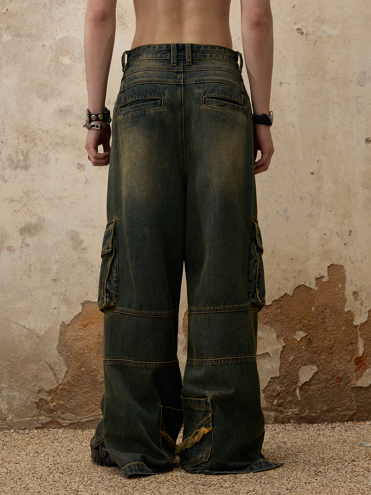 Personsoul Fade Wash Overall Denim Jeans