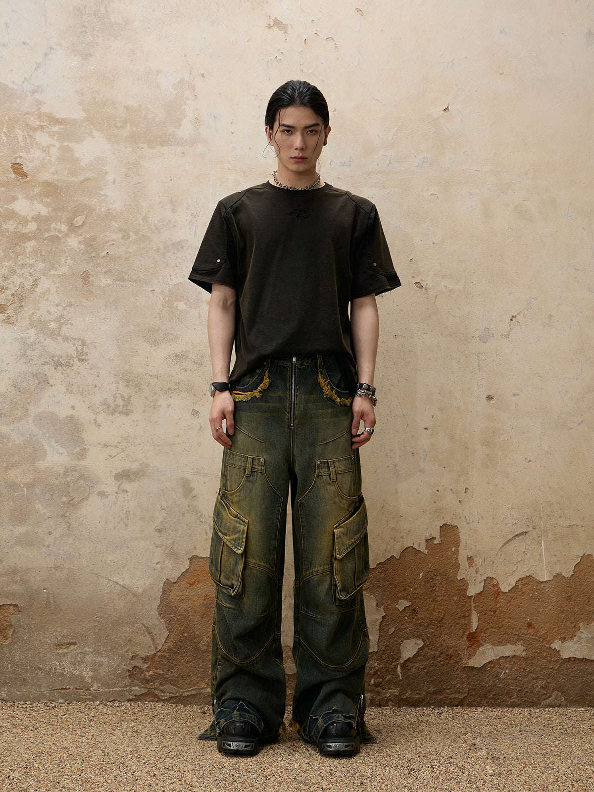 Personsoul Fade Wash Overall Denim Jeans