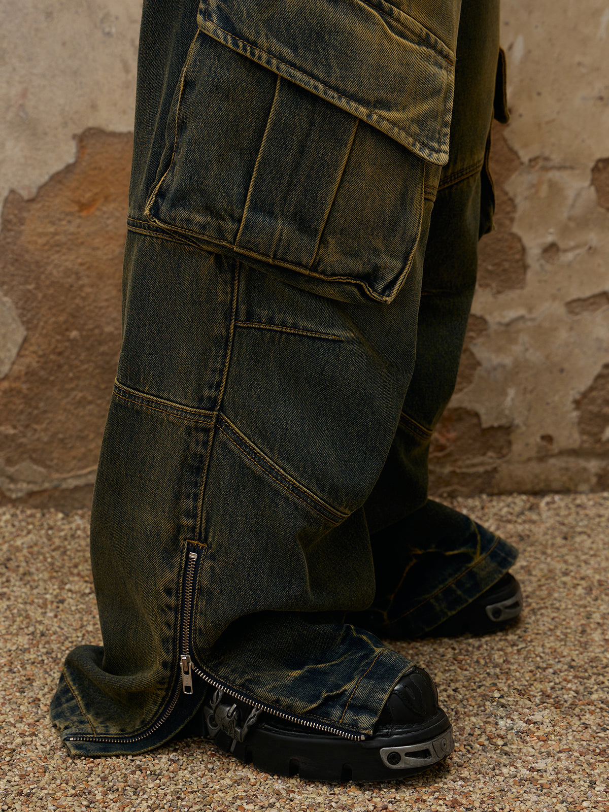 Personsoul Fade Wash Overall Denim Jeans