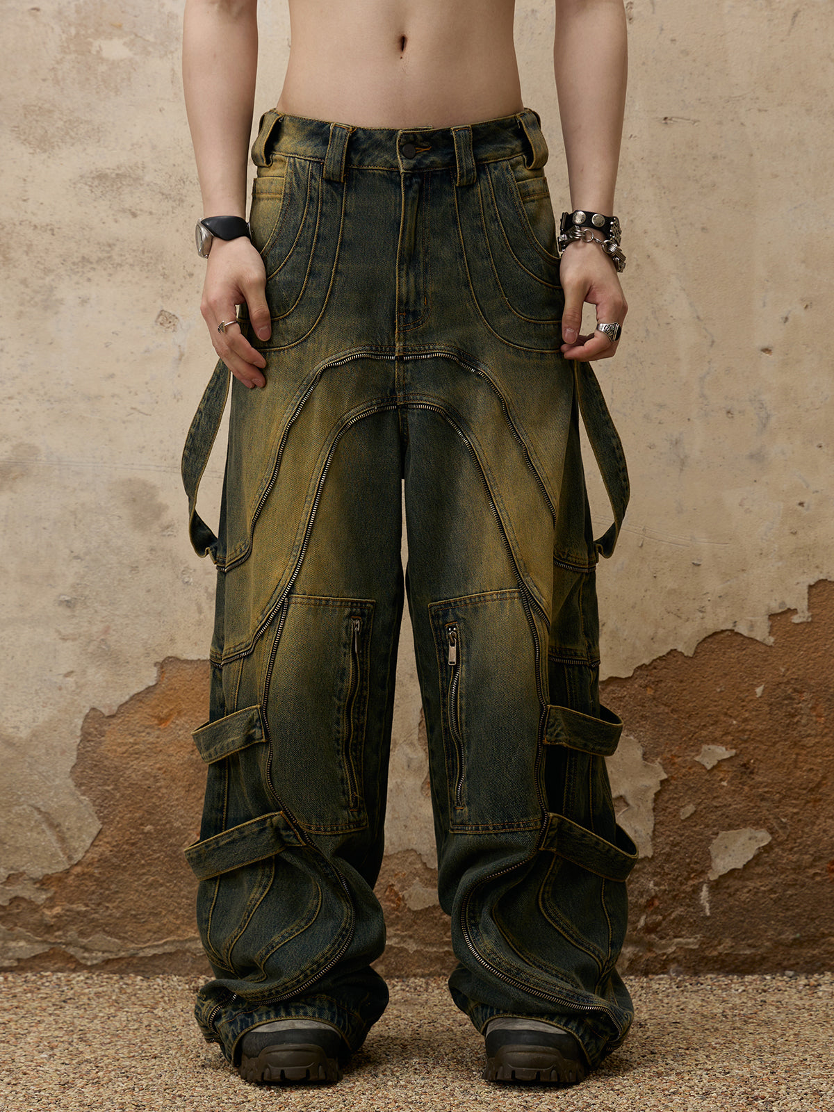Personsoul Flower Fade Wash Denim Jeans