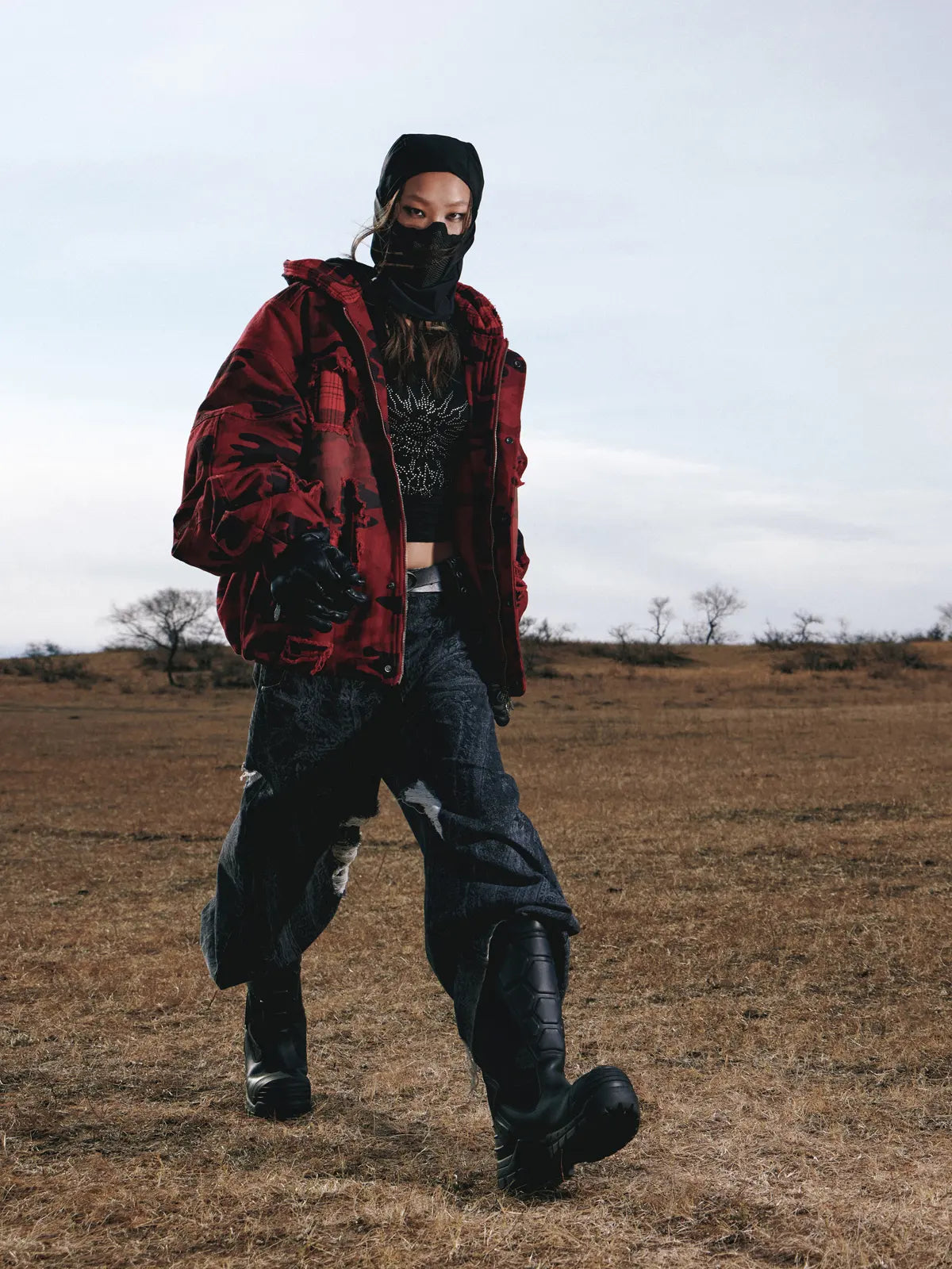 Personsoul Red Camo Hoodie  Cotton Jacket