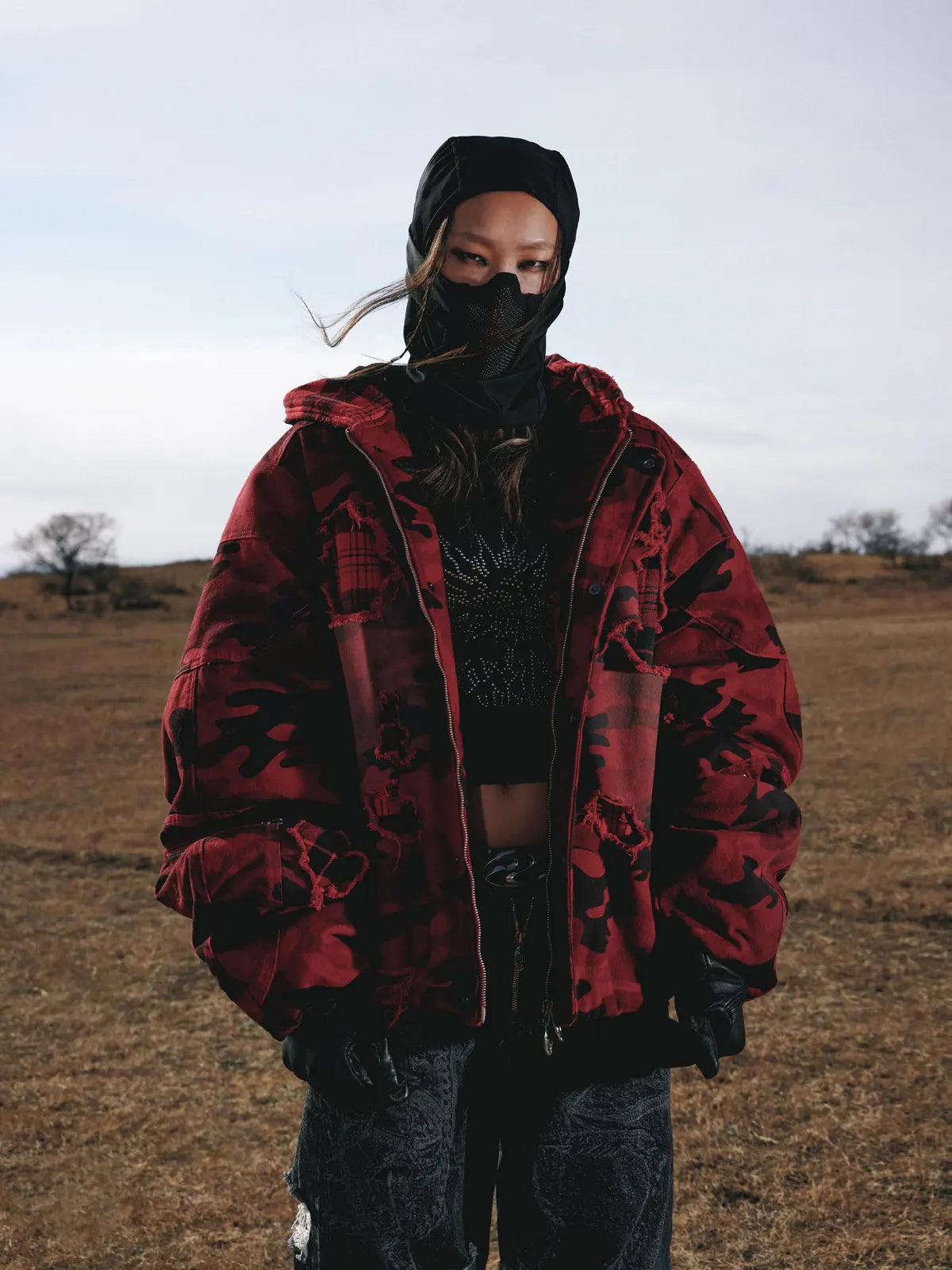 Personsoul Red Camo Hoodie  Cotton Jacket