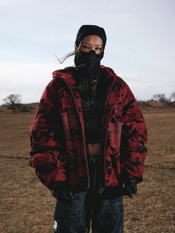 Personsoul Red Camo Hoodie  Cotton Jacket