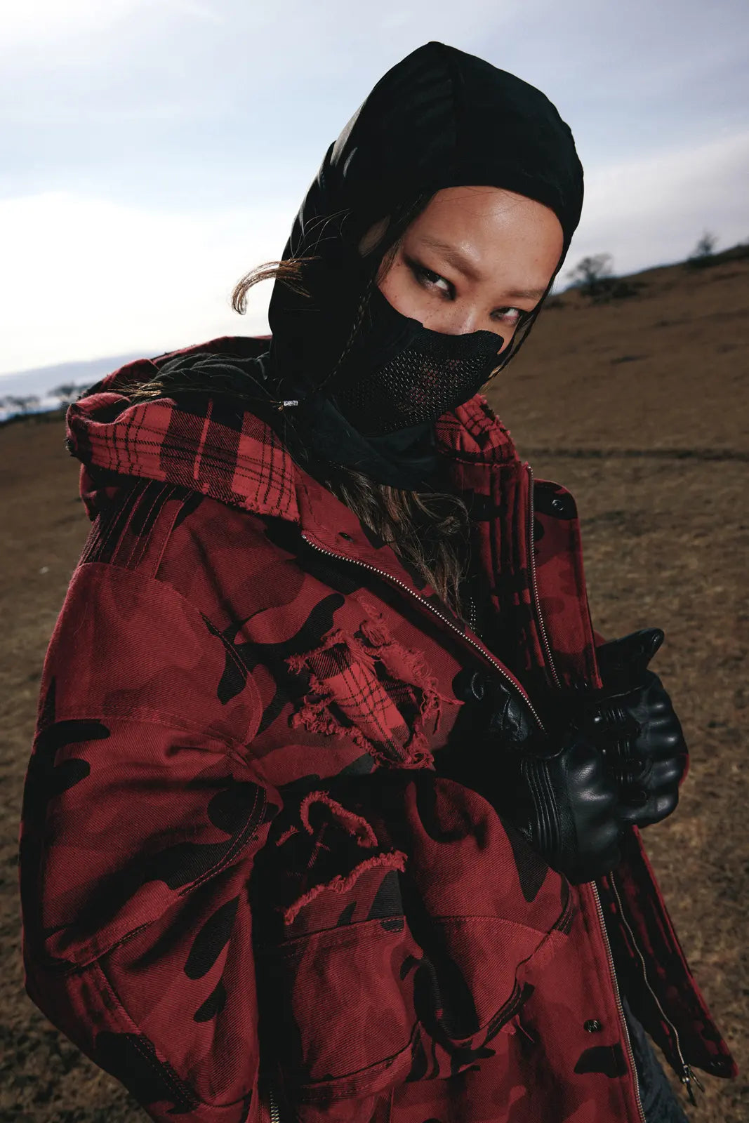 Personsoul Red Camo Hoodie  Cotton Jacket