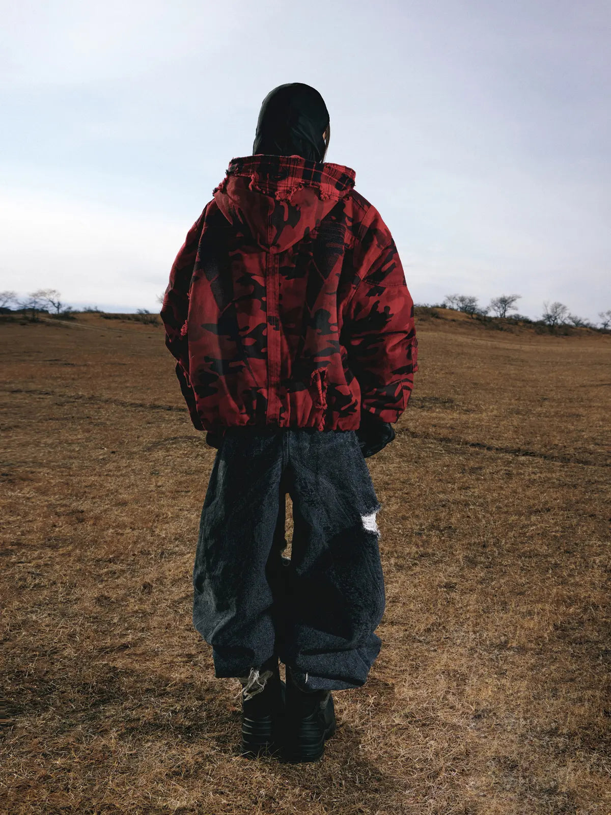 Personsoul Red Camo Hoodie  Cotton Jacket