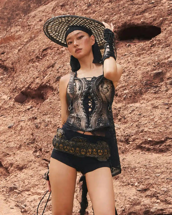 Personsoul Denim and Lace Patchwork Camisole