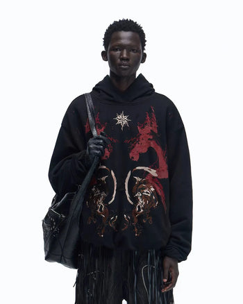 Personsoul Horse Print & Sun Totem Hoodie In Black