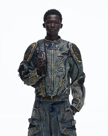 Personsoul Tiger Print Racing Denim Jacket