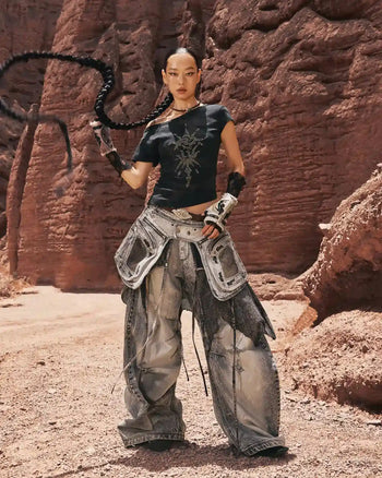 Personsoul Phoenix Motif One-Shoulder T-Shirt In Black