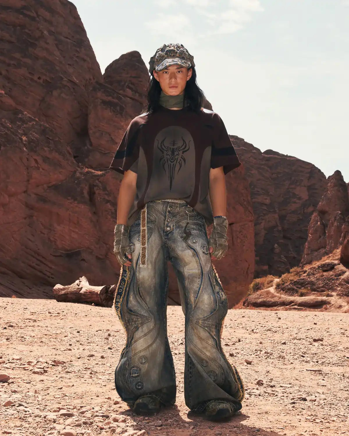 Personsoul Mythical Beast Motif Patchwork T-Shirt