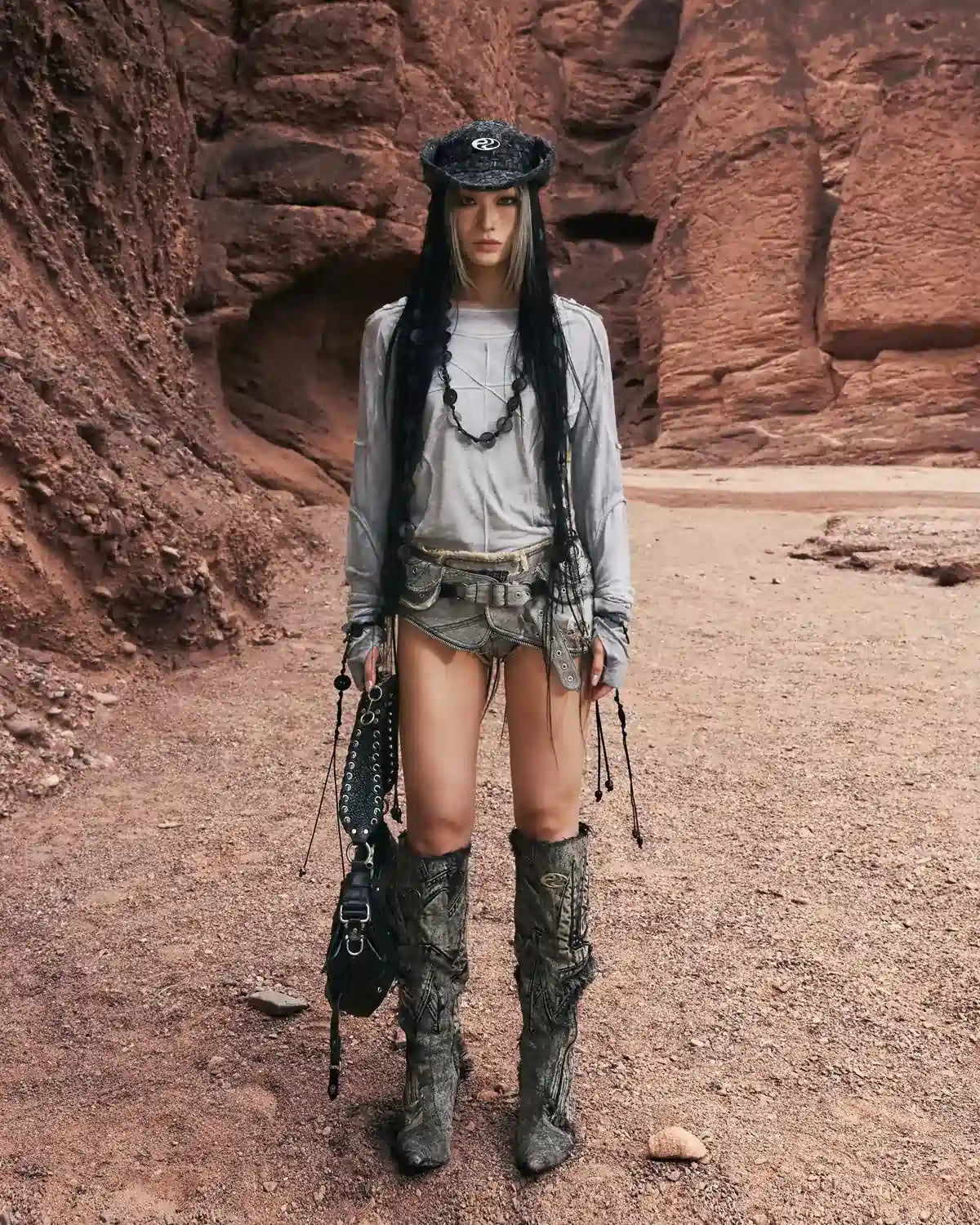 Personsoul Embroidered Mythical Beast Motif Bikini Bottom