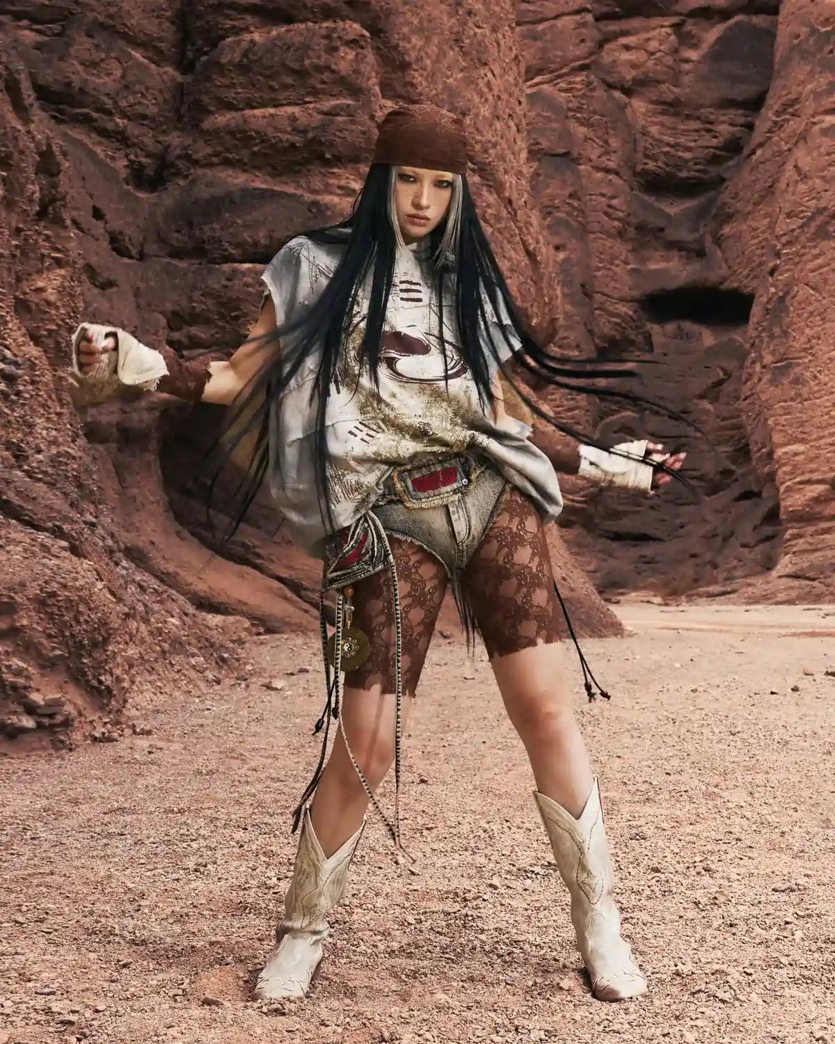 Personsoul Bagua Print Hooded Vest In Grey